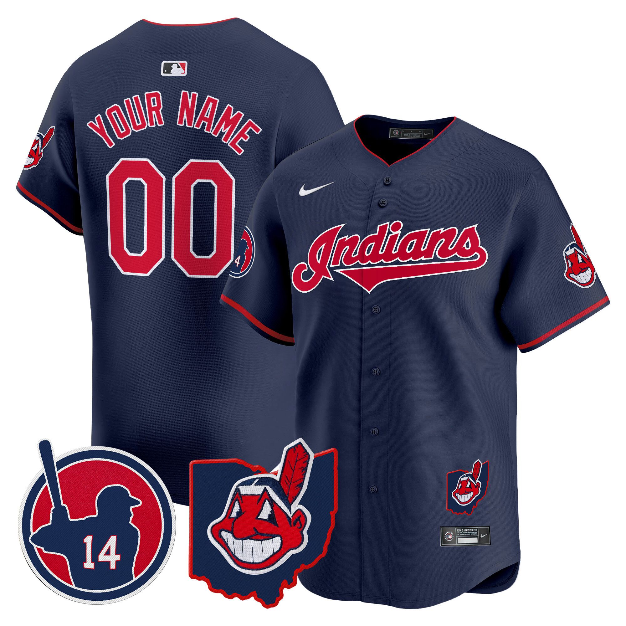 Men Cleveland Indians Drak Blue Nike 2025 Patch Vapor Premier Limited Custom MLB Jersey